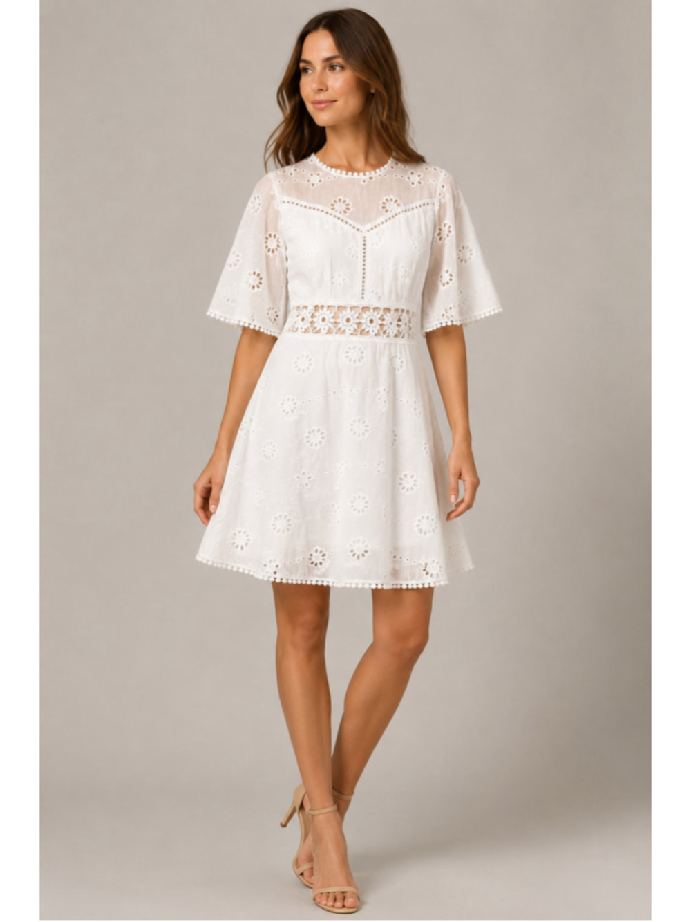 NWT Charlie Charlie Charlotte White Eyelet Lace Open Back Dress Size M